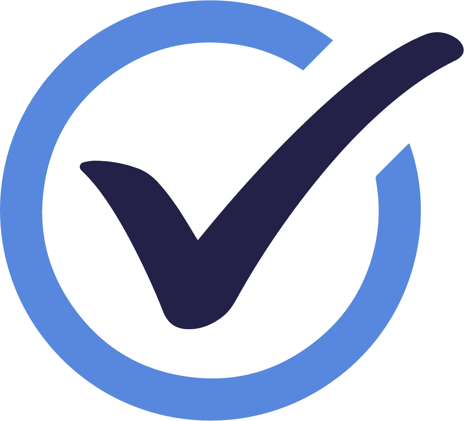 navy checkmark in a blue circle