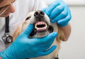 Sialoadenectomy, vet examining dog's mouth